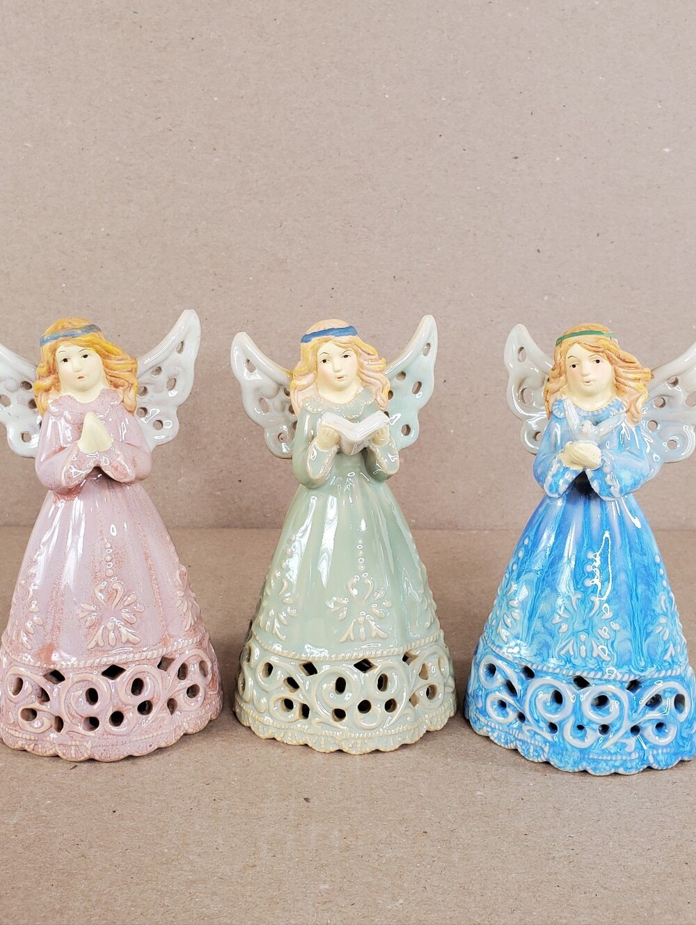 Vintage Ceramic Heavenly Angel Bells Christmas Collections Figurine Set of 3